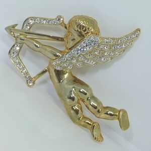 * vintage HUGE cupid Valentine cherub rhinestones pin brooch